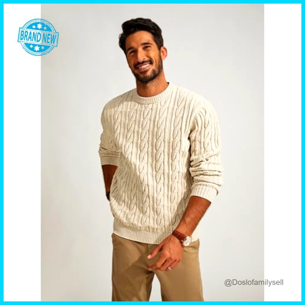Cable Knit Pullover Sweater Classic Crewneck Casu… - image 2